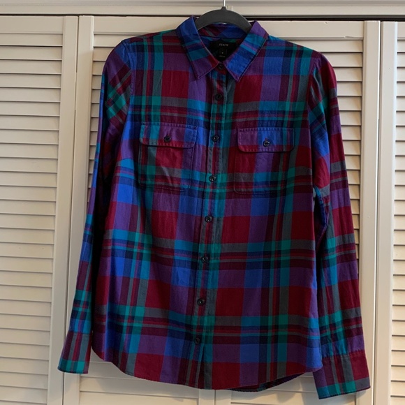 J.Crew Cotton Flannel Jewel Tone Plaid Button Down Shirt size 6 - Picture 8 of 8